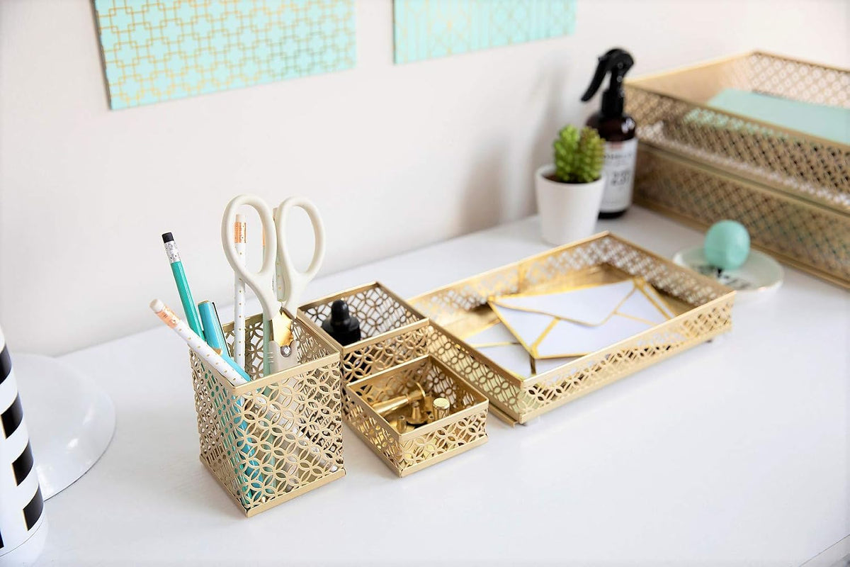 BLU MONACO | Gold Desk Organizer Set for Women 6 Piece | Mail Sorter Organize...