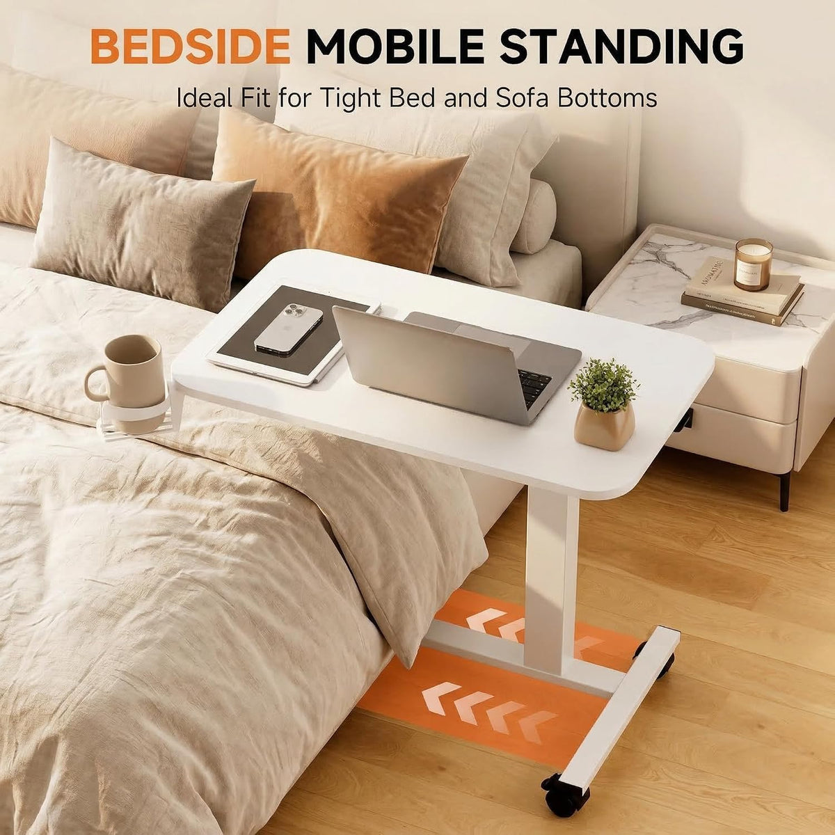 GTPLAYER Small Standing Desk with Wheels, Pneumatic Mobile Rolling Laptop Des...