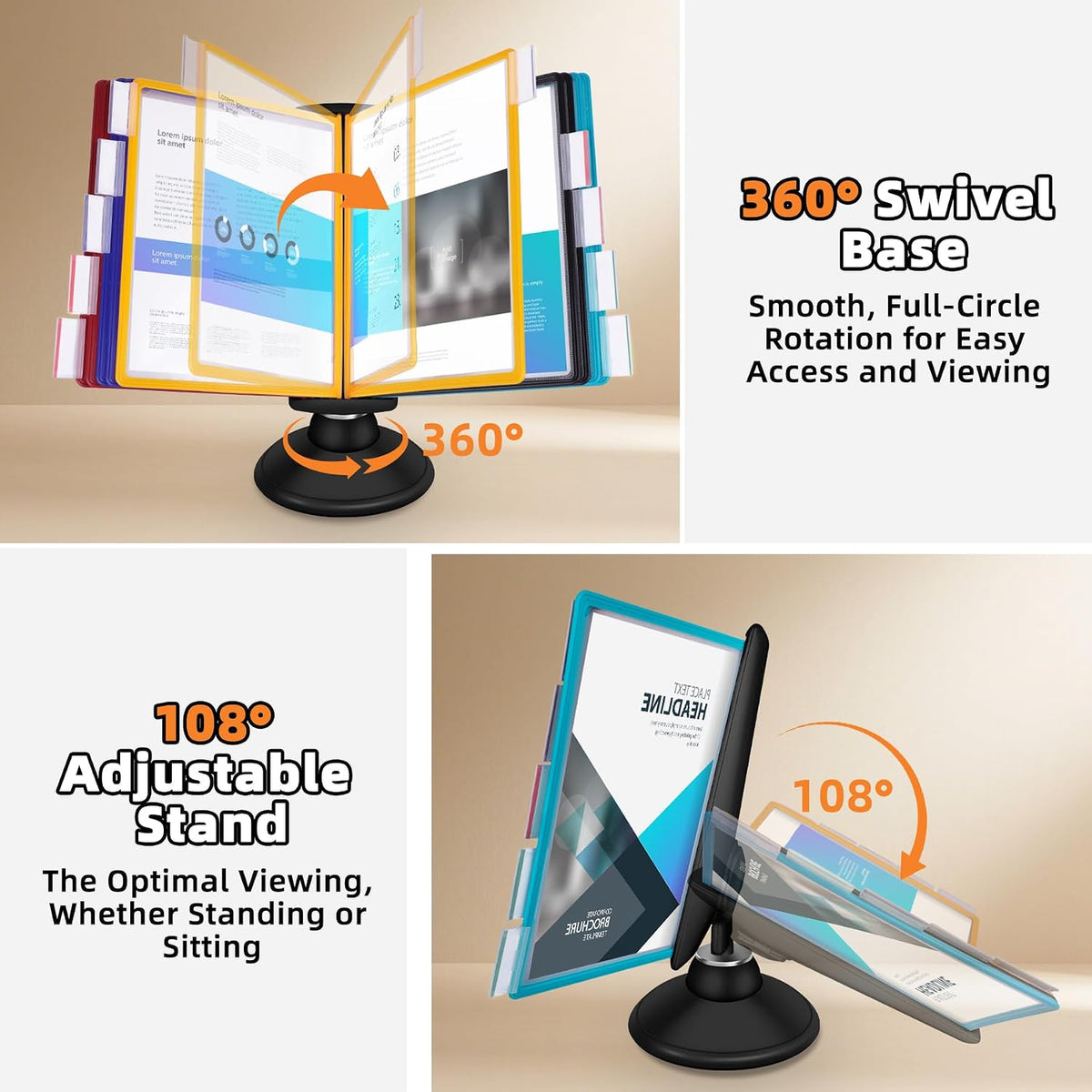 Antner 10-Pocket Desktop Reference & Display System with 360° Adjustable ...