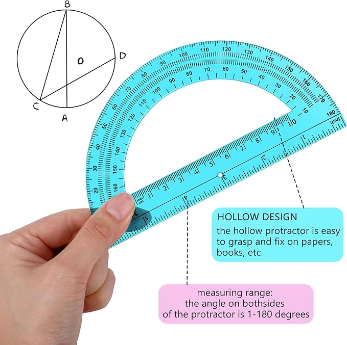 EBOOT 24 Pack Plastic Protractors Math Protractor 180 Degrees 6 Inch - Image 2