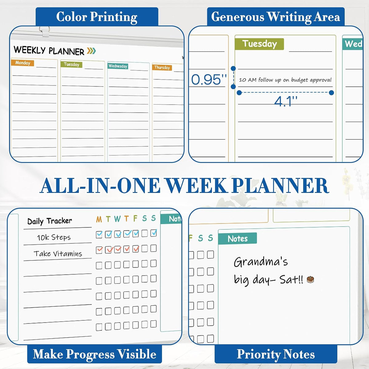 WALGLASS Weekly Dry Erase Calendar Whiteboard for Wall, 24" x 18" P...