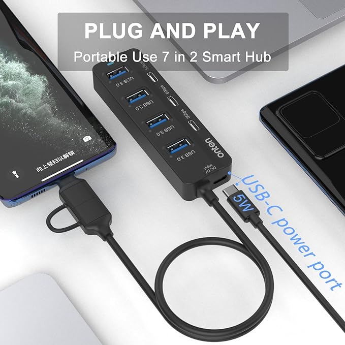 USB-A$USB-C HUB, 7Ports Hub - Image 3