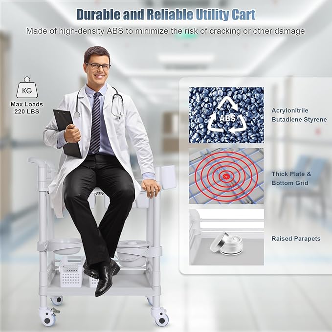 Medical Carts with Wheels 2 Tier Mobile Esthetician Cart 220 LBS Load Hospital - Image 5