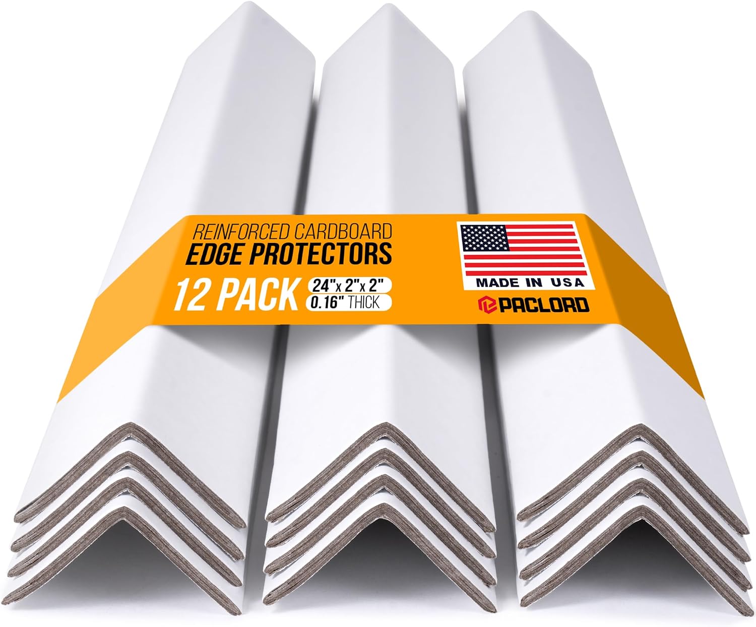 24" x 2" x 2" Reinforced Cardboard Edge Protectors, White (Pack of 12) – 0.16" Thick Heavy-Duty Cardboard Corner Protectors for Shipping – American Quality V-Board Pallet Edge Protectors | 0.16" Thick Heavy-Duty Cardboard Corner Protectors for Shipping