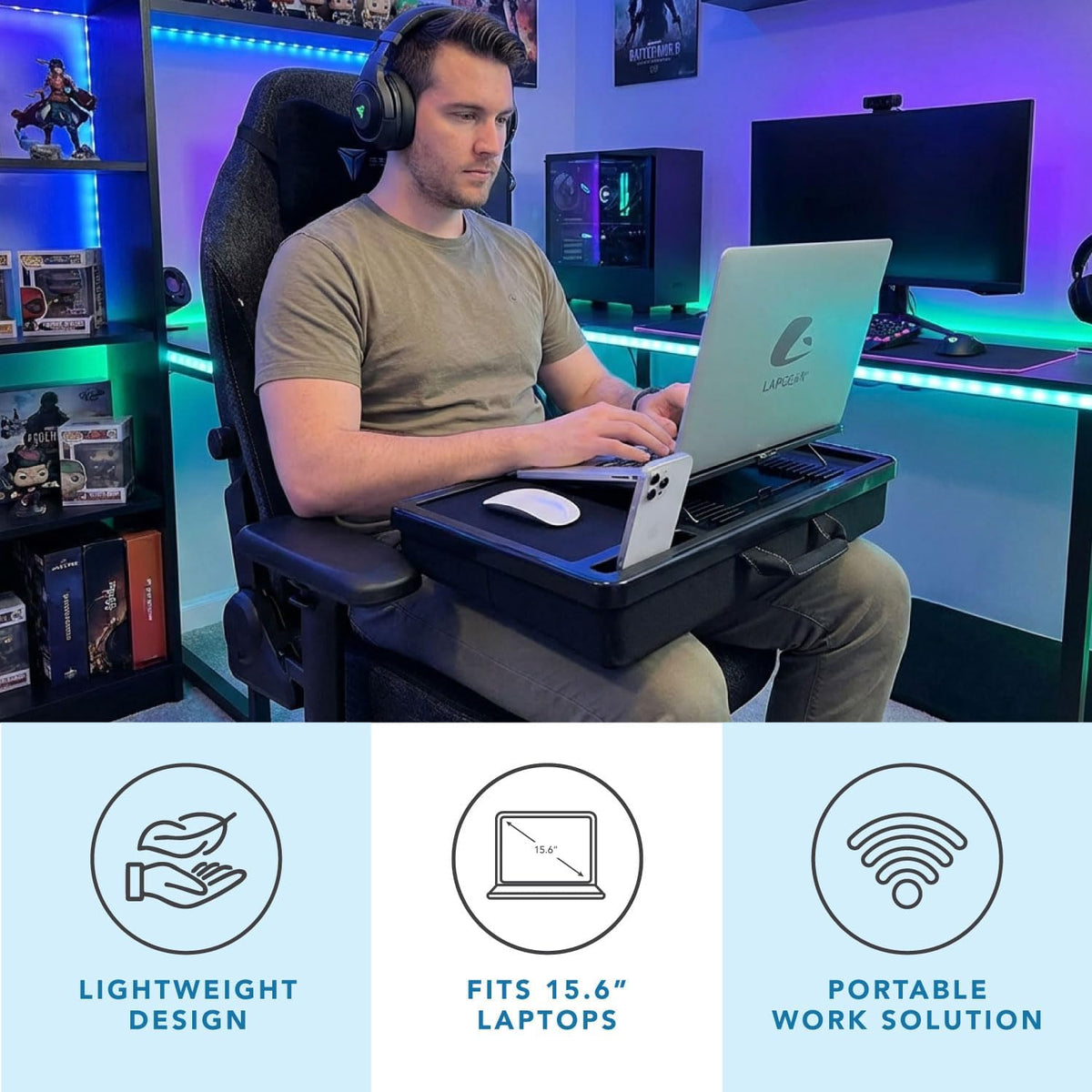 LAPGEAR Ergonomic Pro Lap Desk – Denim Blue, Fits 15.6" Laptops