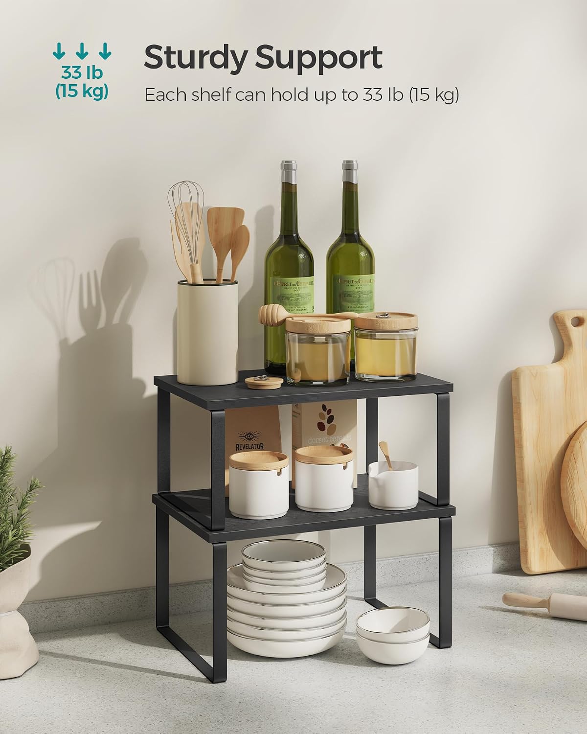 SONGMICS Cabinet Organizer Shelf, Set of 4, Stackable, Expandable