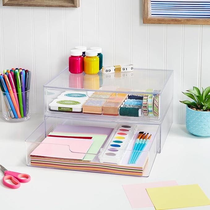STORi STAX Plastic Stackable Organizer Drawers Clear | 12.5" Wide | Set - Image 7
