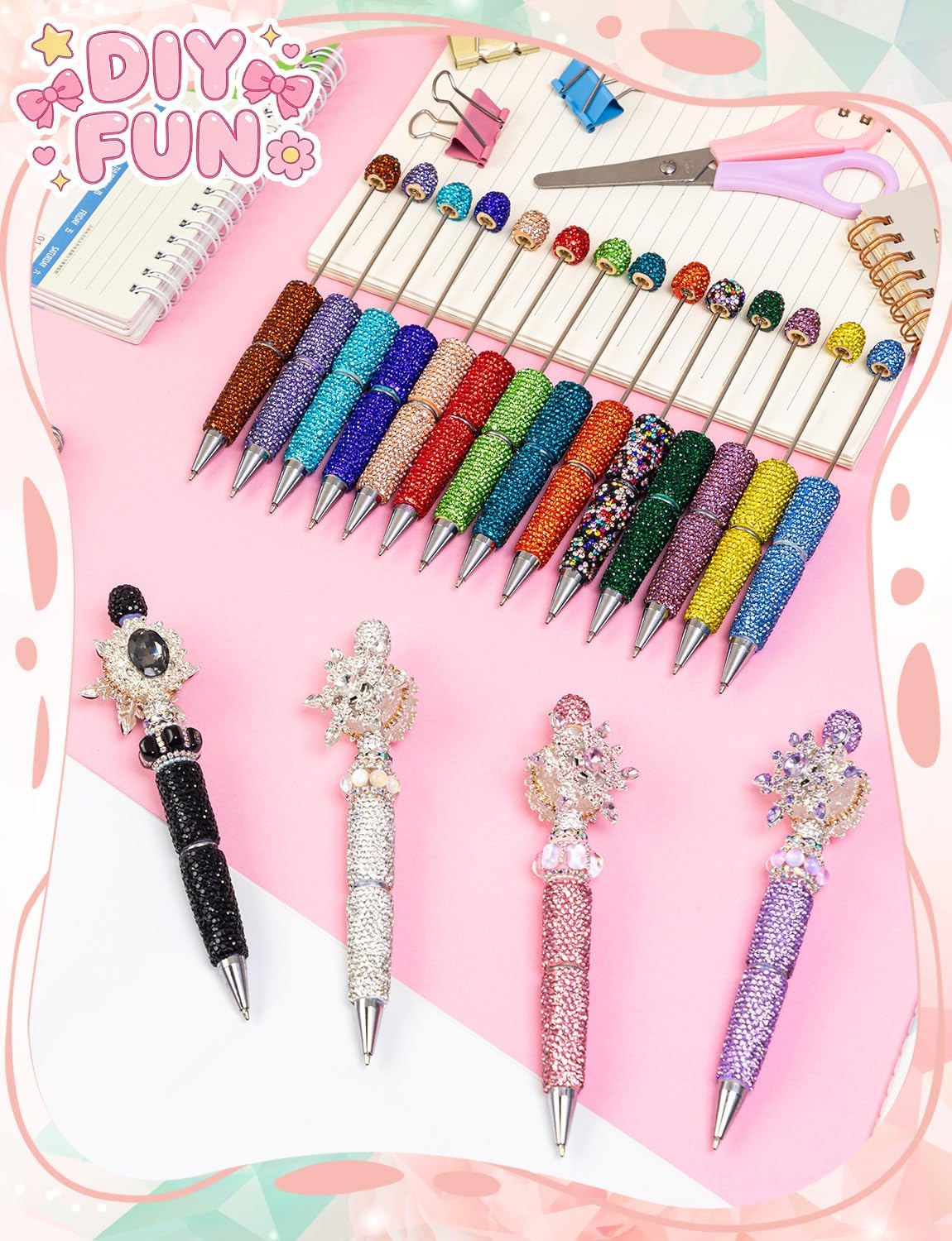 76Pcs Full Rhinestone Fancy Glitter Beadable Pens for Beads