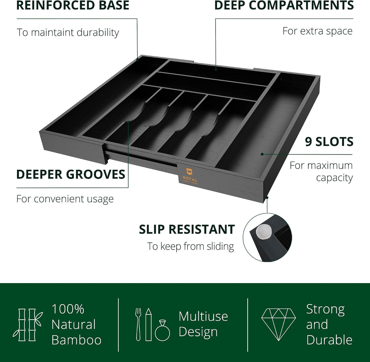 ROYAL CRAFT WOOD Luxury Bamboo Kitchen Drawer Organizer - Silverware Organize...