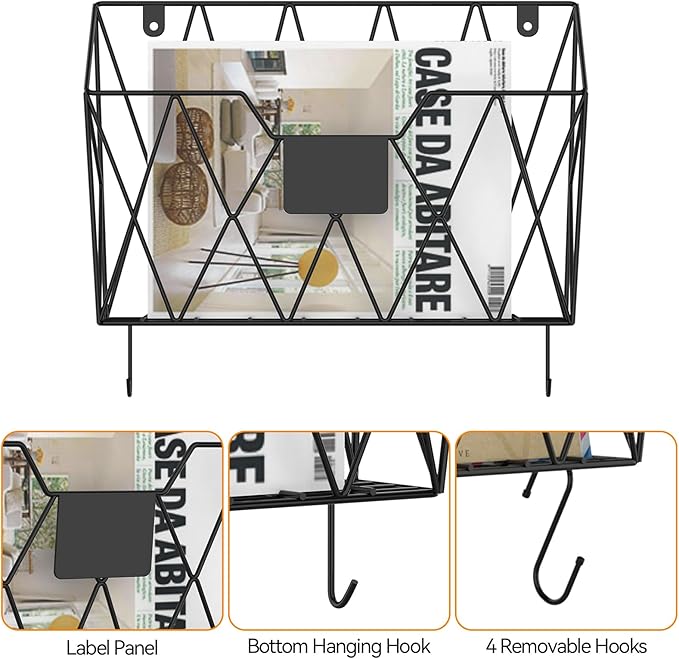 CADUKE 6 Pack Wall File Organizer, Metal Hanging Folder Holder Mail Magazine - Image 3