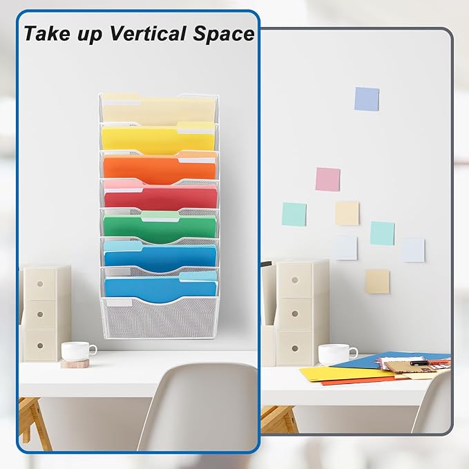 EASEPRES 8 Pocket Mesh Hanging Wall File Organizer, Wall Mounted Mail Paper - Image 4