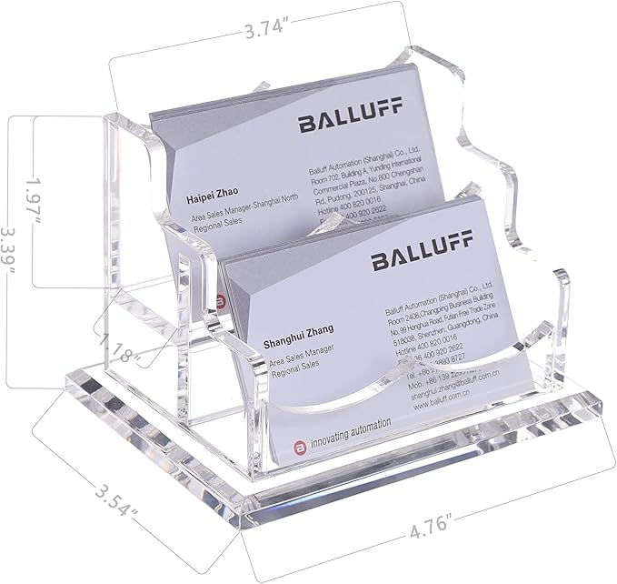 YUXUN Clear Acrylic 2-Tier Business Card Holder – 2-Slot Desk Organizer - Image 7