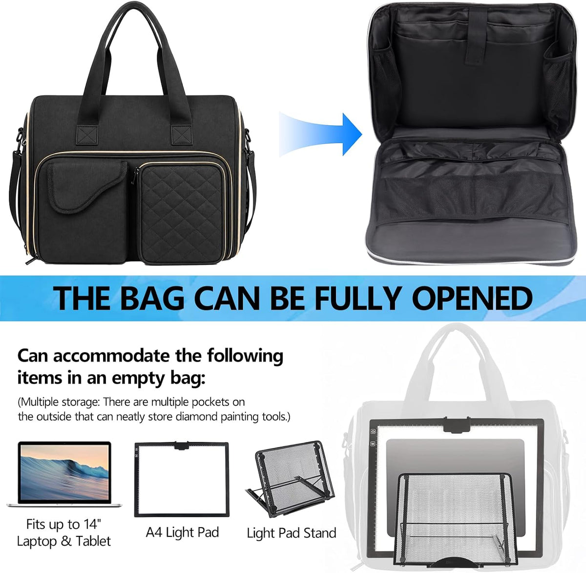 portable a4 light pad storage bag for diamond showing dimensions