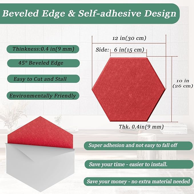 Hexagonal Acoustic Panels-12 Pack High-Density Sound Absorbing Panels - Image 4