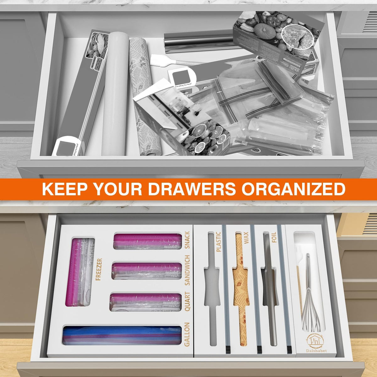 DALSHABET 9 IN1 Bamboo Storage Bag Drawer Organizer with Cutter, Foil and Pla...