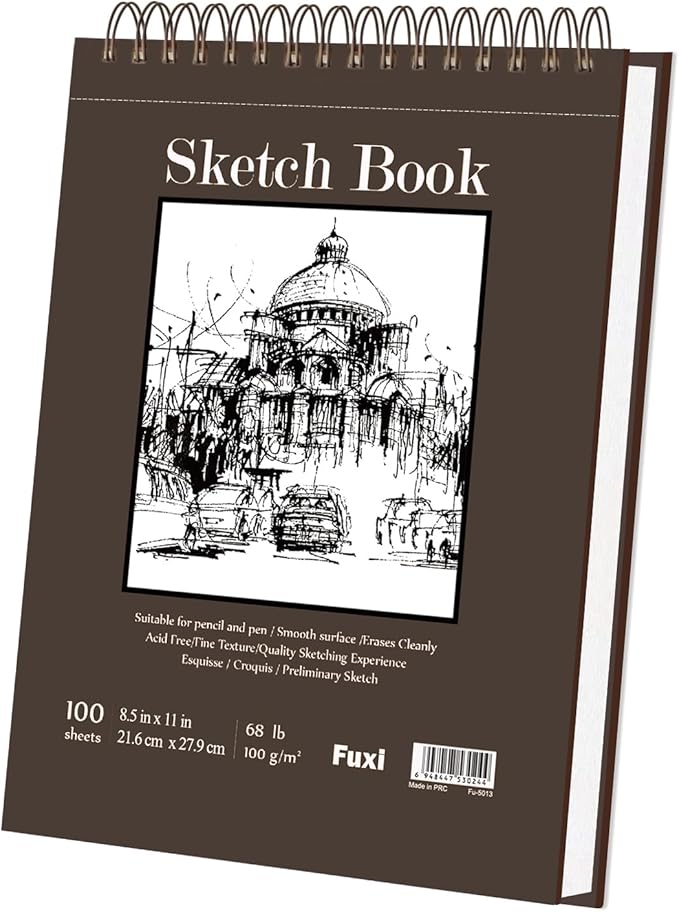 Fuxi Sketchbook 8.5x11, 100 Sheets Hard Cover Sketch Book 8.5" x 11", 68 by SketchBook