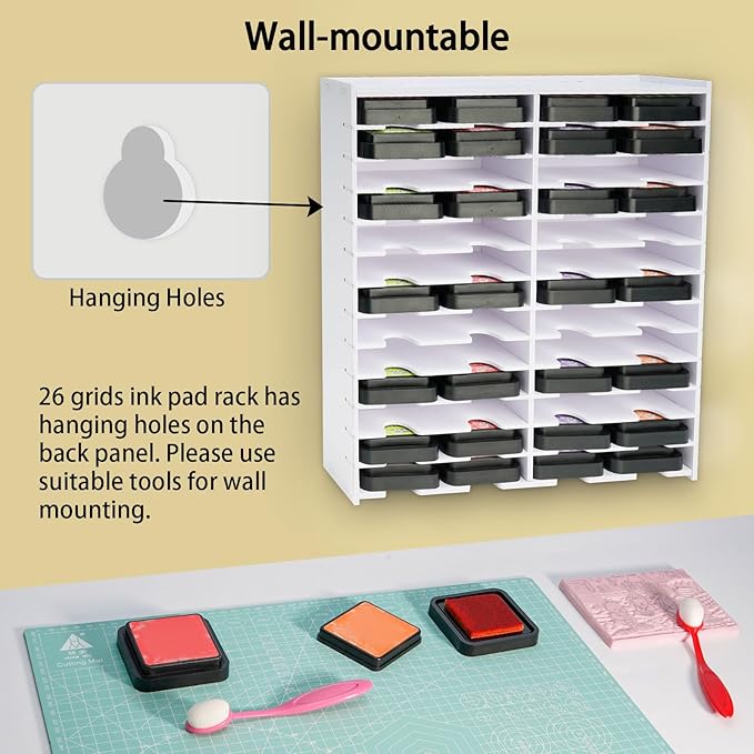 Krafetto 26 Grids Ink Pad Storage Rack, Wall-mountable Stamp Pad Organizer - Image 5