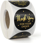 Yoption 500 Pcs 1.5 Inch Black Thank You Stickers Roll for Small Business, Self-Adhesive Envelope Seal Stickers