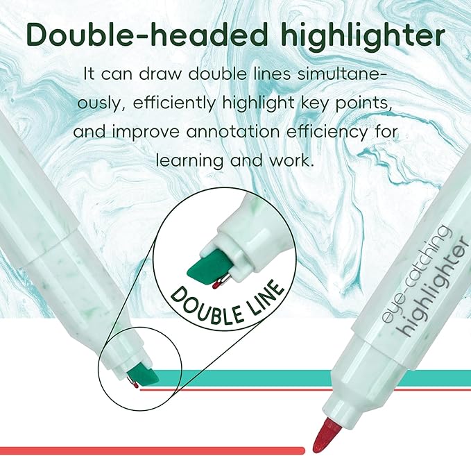 Techjob Aesthetic Highlighters 6 Pack Dual Tips, Double Line Highlighters - Image 3