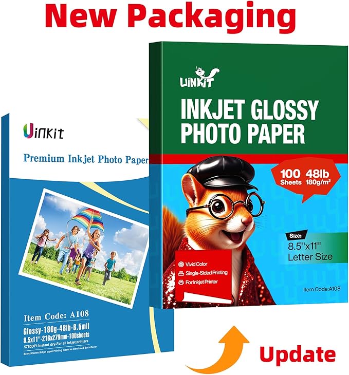 Uinkit 100 Sheets Inkjet Photo Paper Glossy 8.5x11 48lb 180Gsm Professional - Image 2