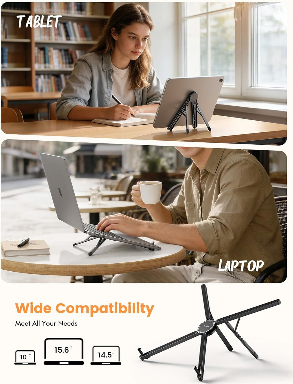 Lamicall Portable Laptop Stand for Desk & Travel 0.47in Ultra-Slim 10-15.6" | Foldable Aluminum Laptop Riser, Adjustable Computer Holder for Office Home College fit MacBook Neo Air HP Dell iPad Tablet