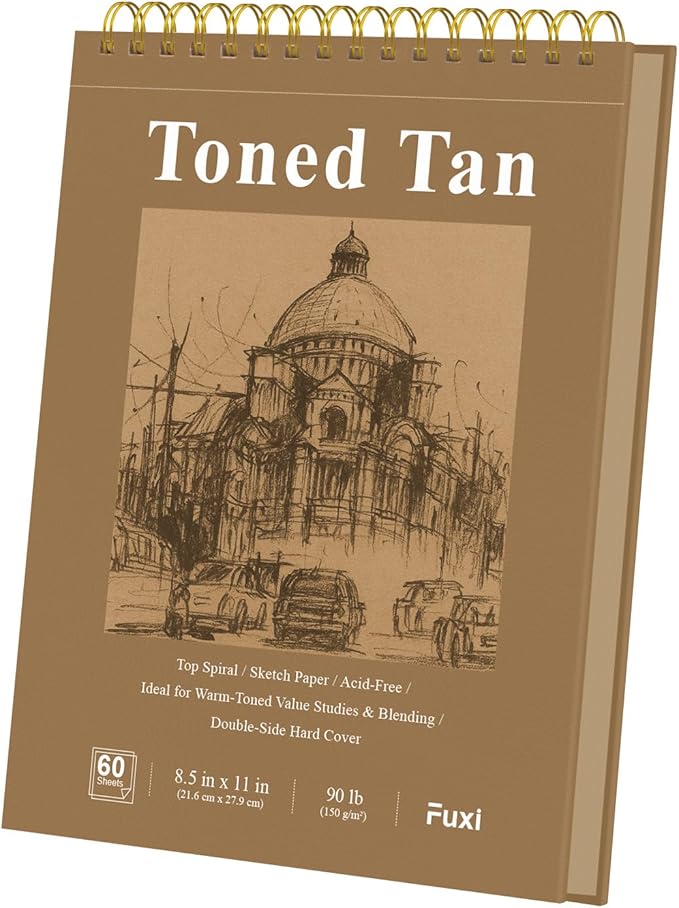 Fuxi Toned Tan Sketchbook 8.5x11, 60 Sheets Acid- Free Tan Paper, Spiral Bound by SketchBook