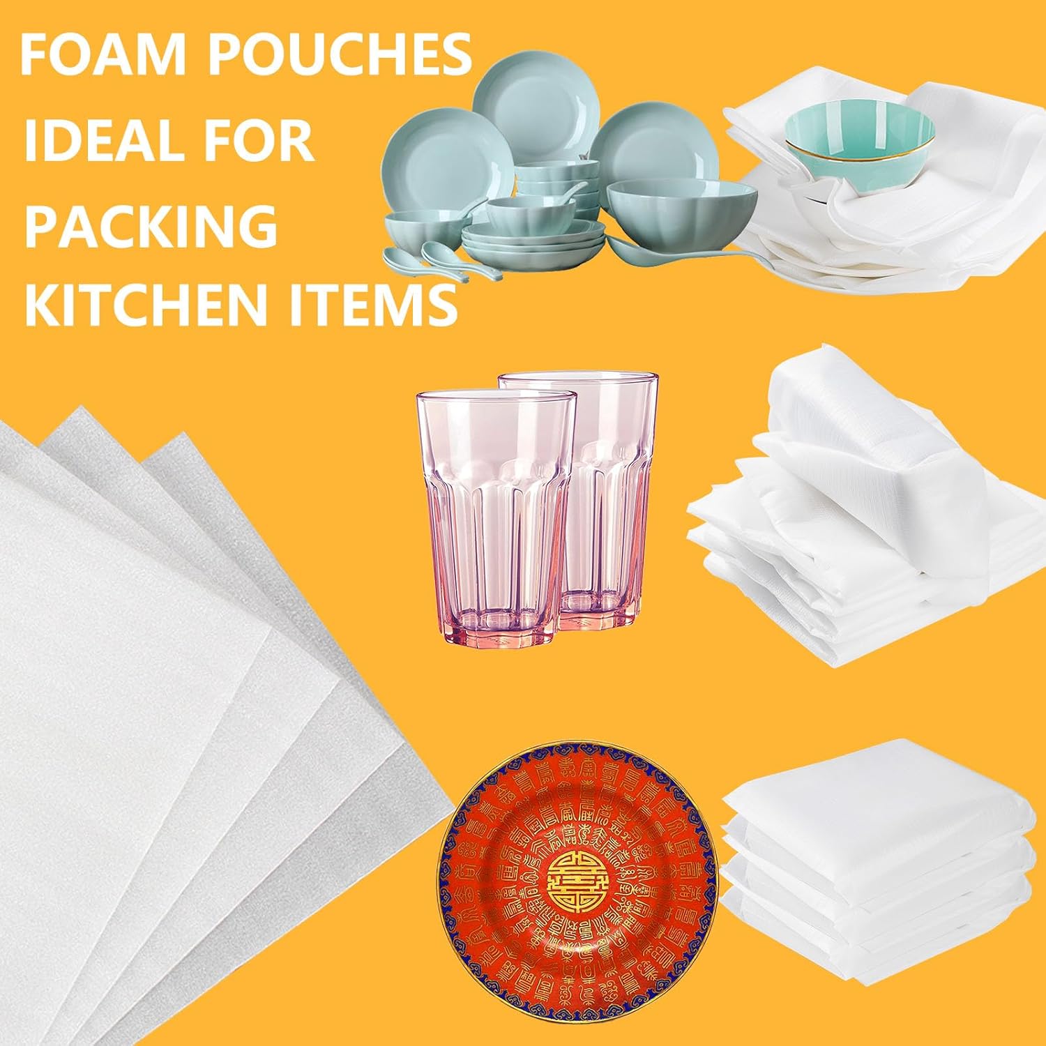 12”x16” 100Pack Foam Pouches, Large Moving Supplies for Packing Dishes Artwork, 0.5MM Thick Cushion Foam Bags for Storing Shipping Breakables, fragile Padding Material Sleeves for Fragile Plates China
