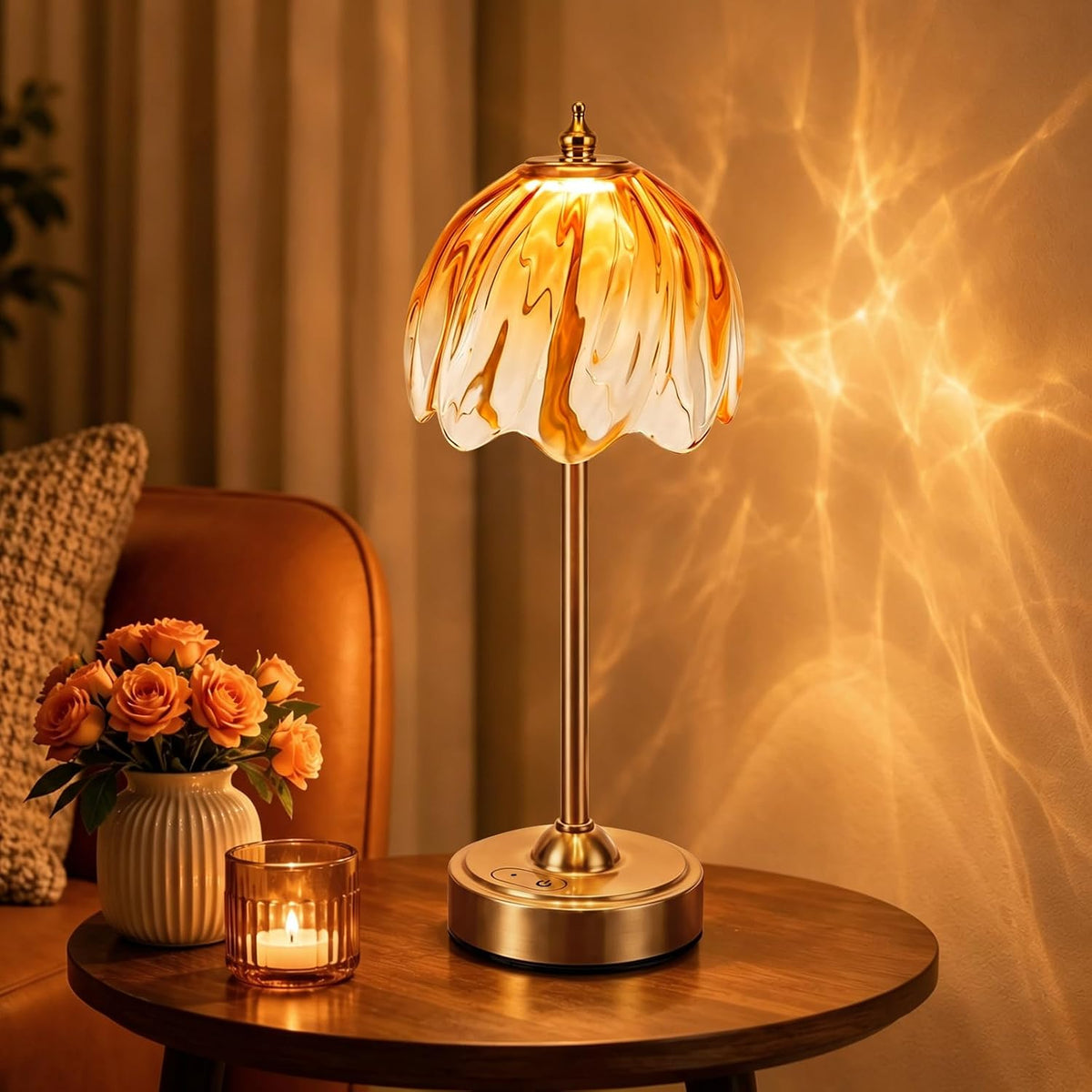 Nusogon Cordless Flower Table Lamp, 5200mAh Small Rechargeable Touch Lamp