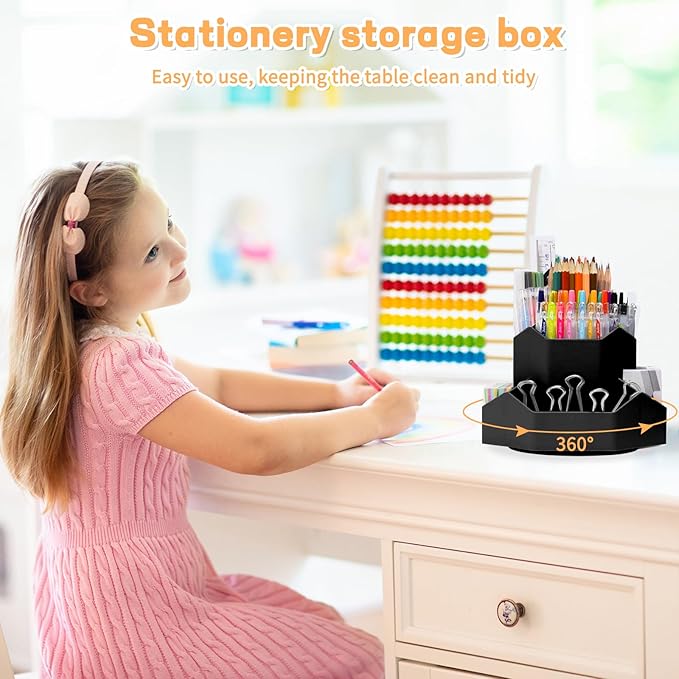 Pencil Pen Holder for Desk, 9 Slots 360 Degree Rotating Desk Organizers - Image 7