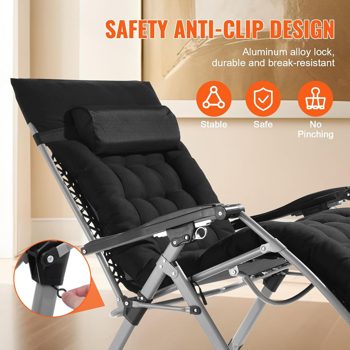 VEVOR Zero Gravity Chair, 33 inch Zero Gravity Recliner Lounge Chair for Indo...