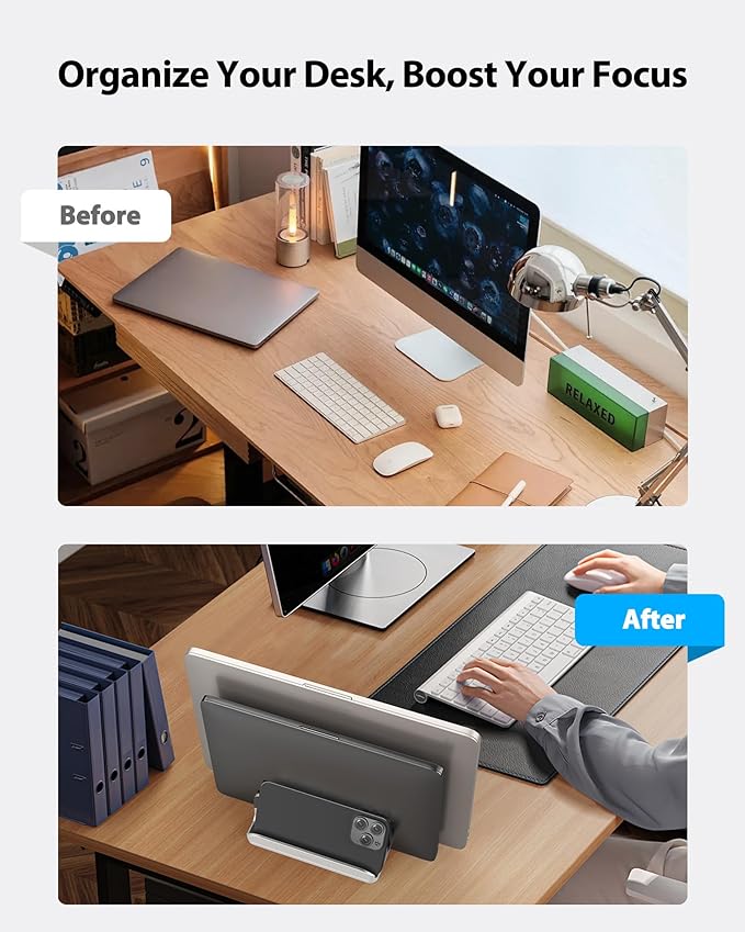 AboveTEK Vertical Laptop Stand, 3 Slots Aluminum Desk Laptop Holder & Laptop - Image 5