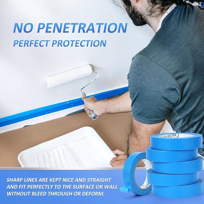 SEBETOW 10 Rolls Painters Tape 1 inch Bulk Painter Tape Blue Wide Roll - Image 5