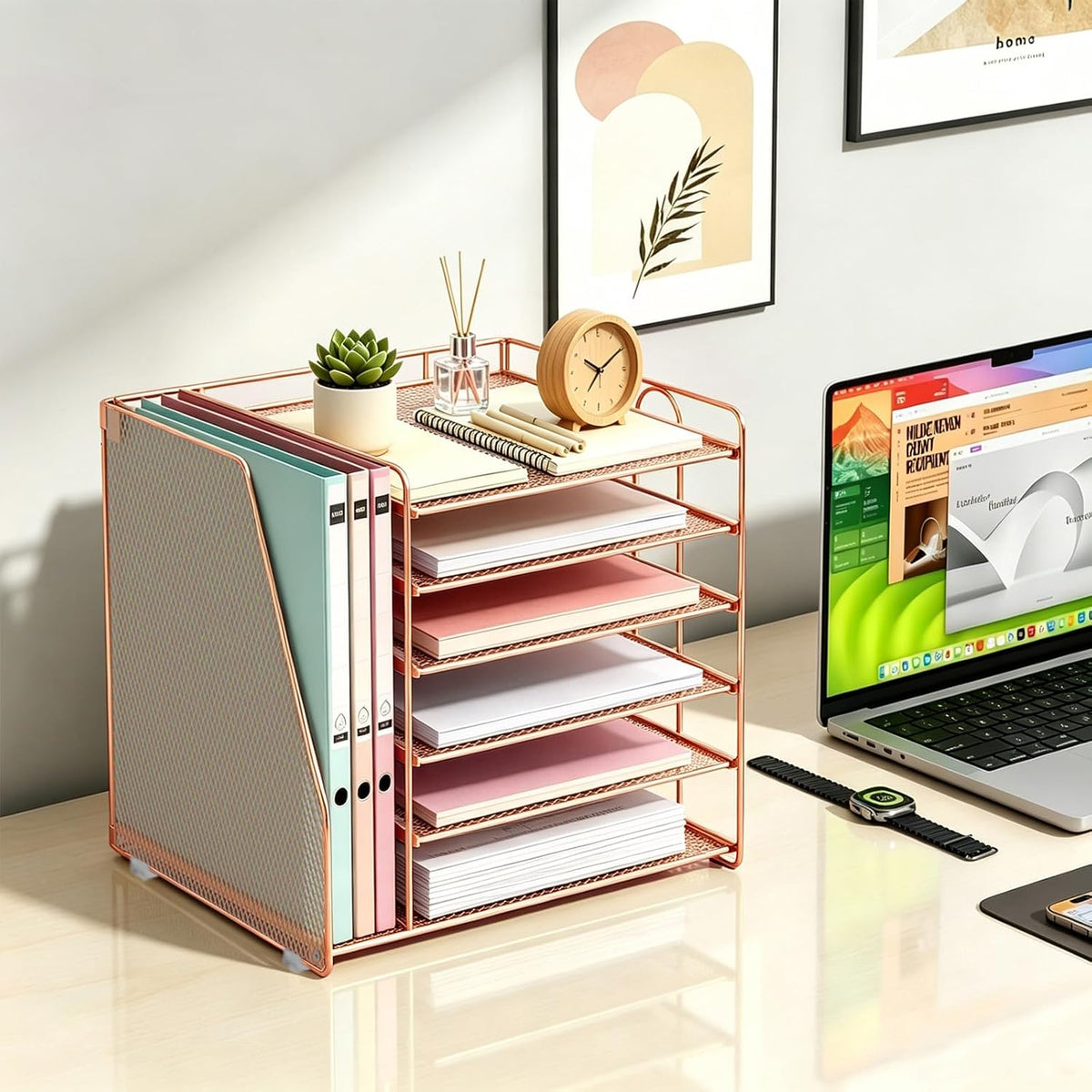 gianotter 6-Tier Paper Organizer With Magazine Holder (Rose Gold, 6-Tier)