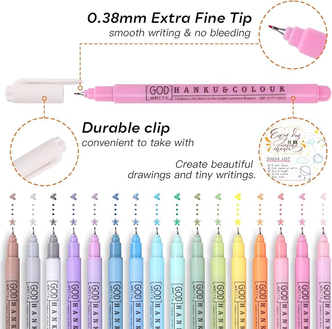 HANKU 0.38mm Fine Point Pen, 16 Pack Colored Fineliner Bible Pens No Bleed - Image 2