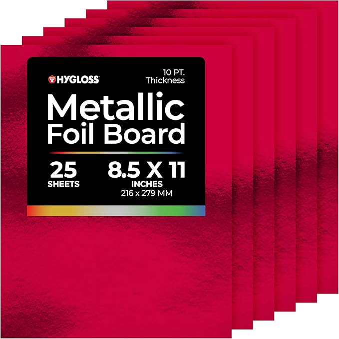Hygloss Metallic Cardstock Sheets – 25 Shiny Red Sheets, 8.5” x 11” by HyglossProductsInc
