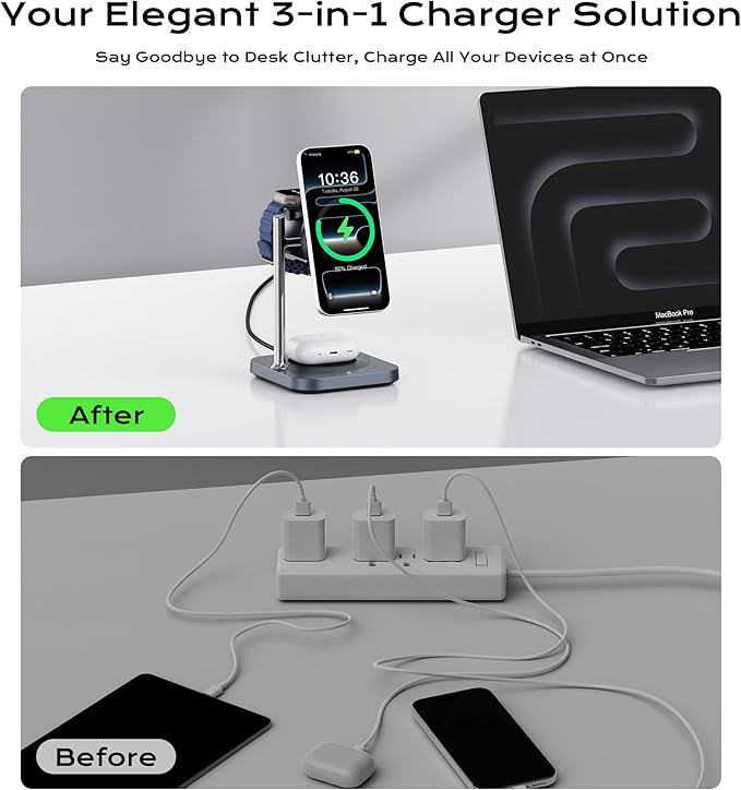 Gumosh Qi2.2 Charging Station for Apple, 25W 3 in 1 Magsafe Charger Stand - Image 9