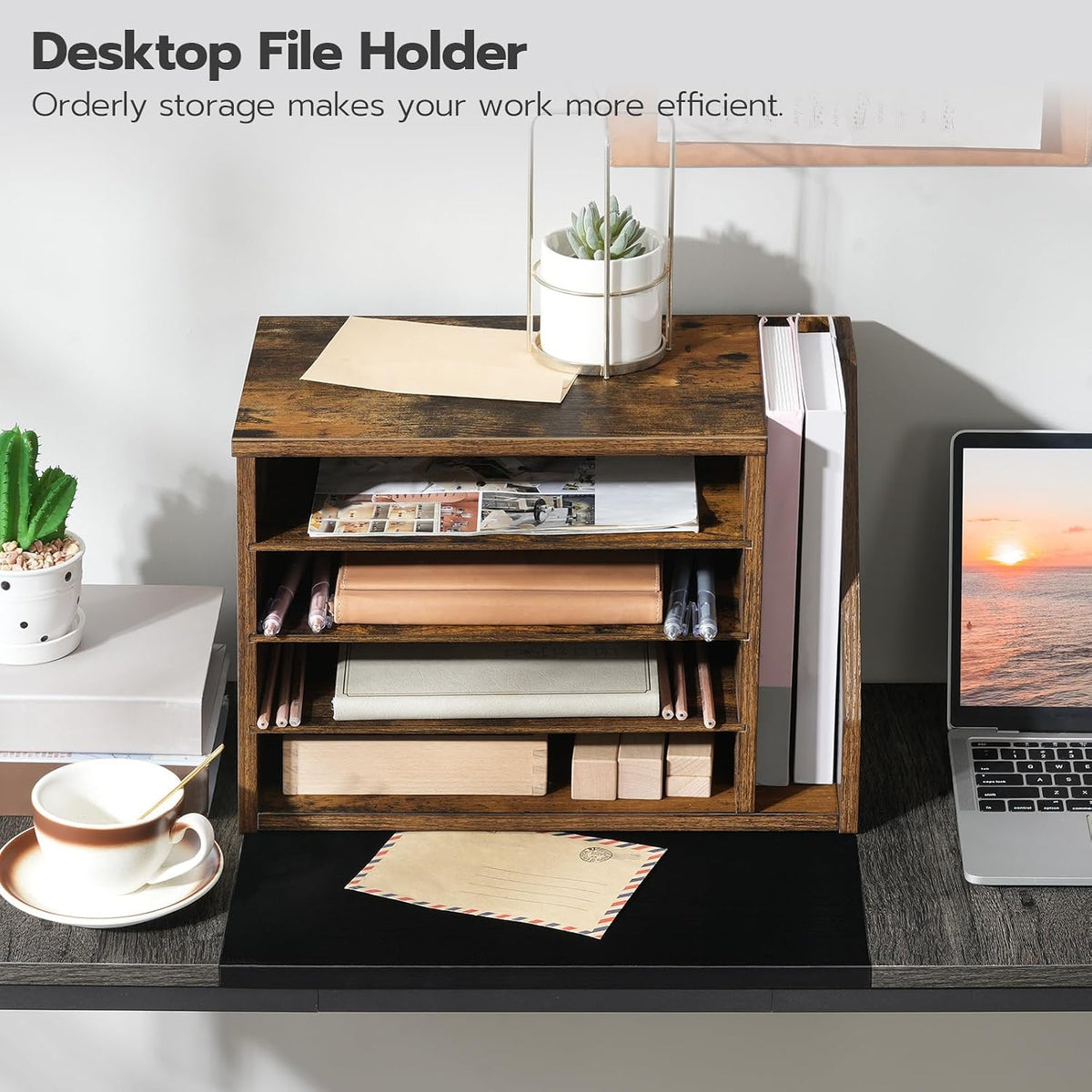 hoobro mail sorter, literature organizer with adjustable shelves shown in use