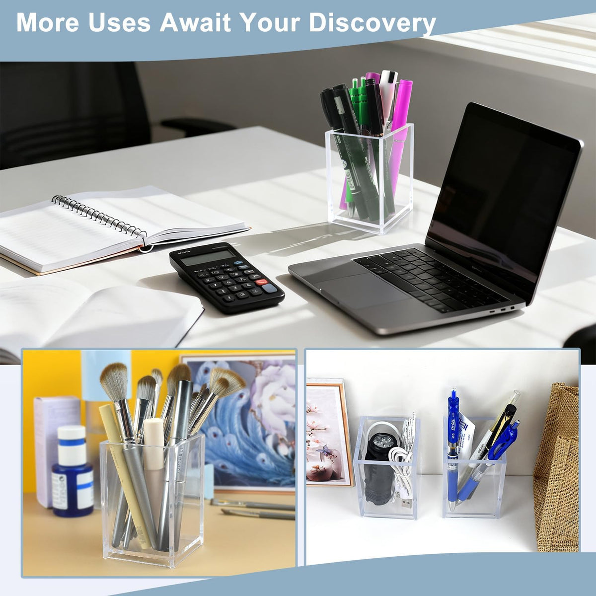 20 Pack Clear Acrylic Pen Holders, Bulk Pencil Cup Desk Organizers