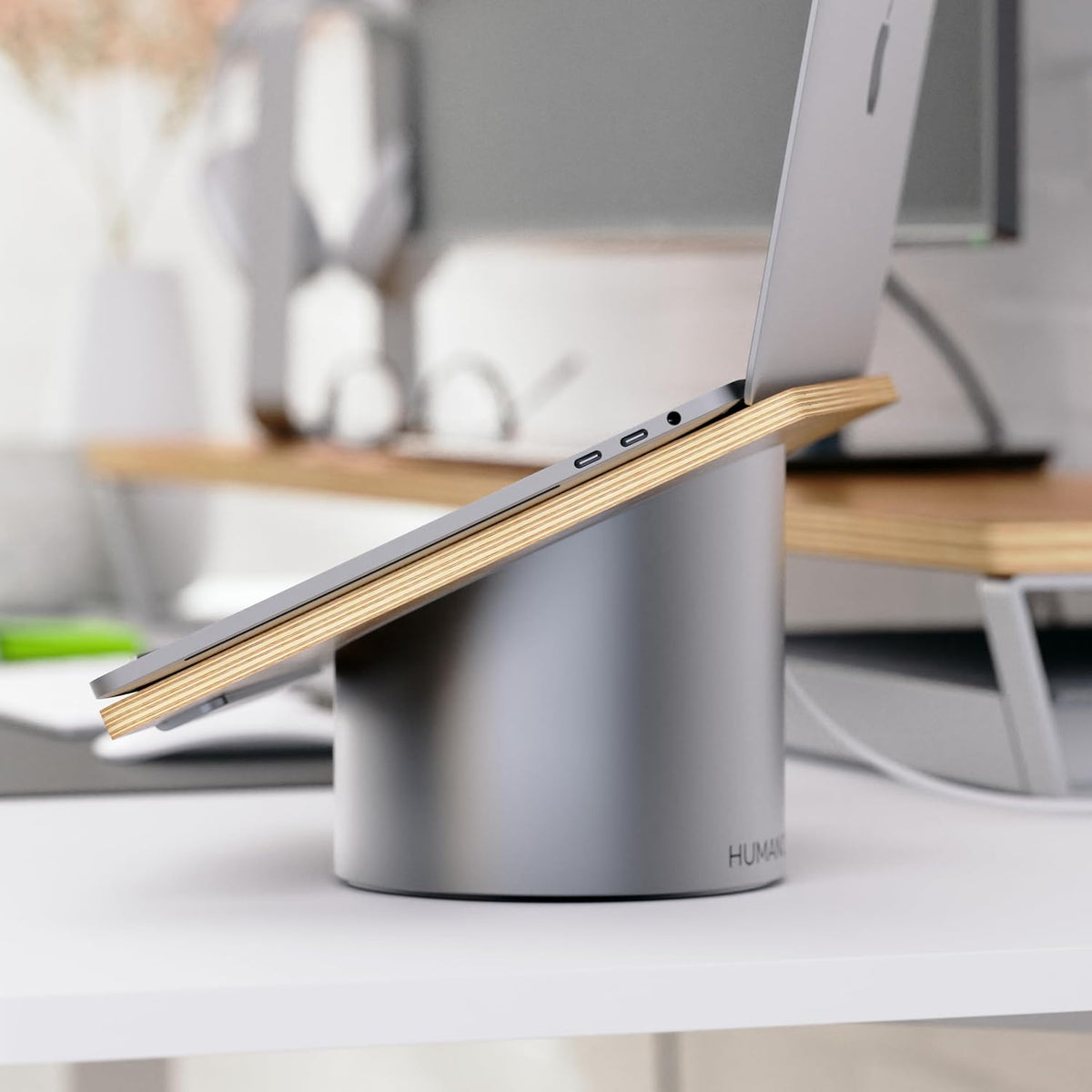 HumanCentric Laptop Riser for Desk, Black Walnut Wood Top & Space Gray Base