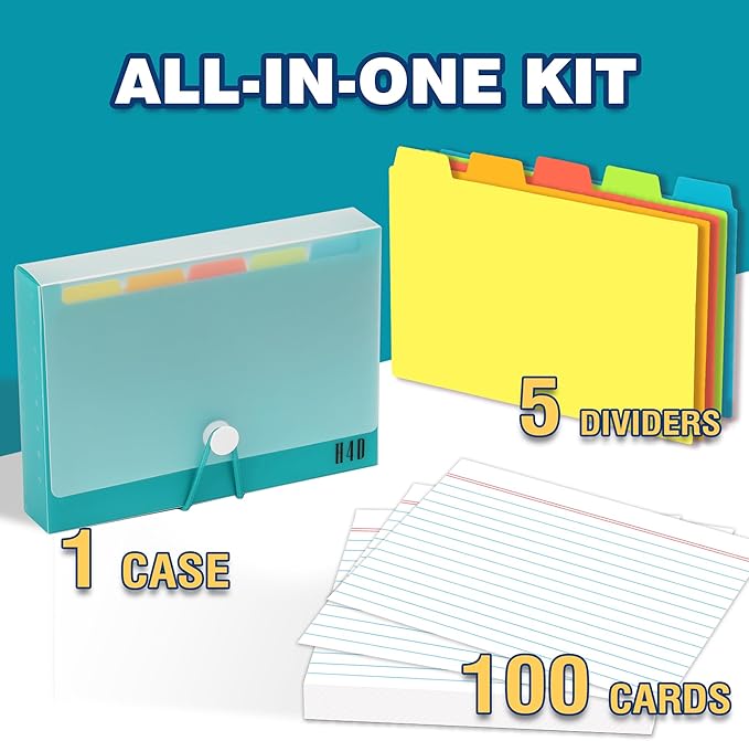 H4D 4x6 Index Card Case with 100 Heavyweight Ruled Index Cards and Dividers - Image 2