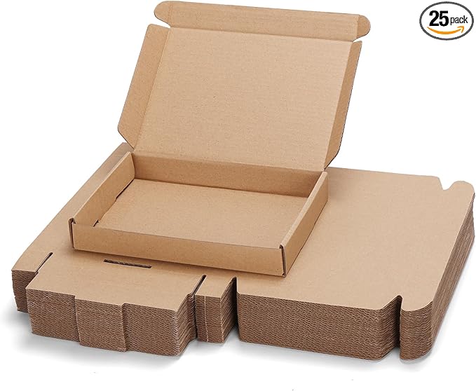 PHAREGE 7x5x1 inch Shipping Boxes Bulk 25 Pack Brown, Tab Lock Tuck Top Mailer by PHAREGE