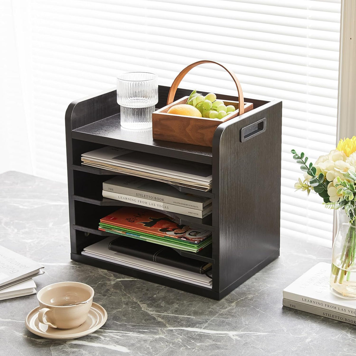 YMYNY Desktop File Organizer with Handle, Document Letter Mail Tray Sorter wi...