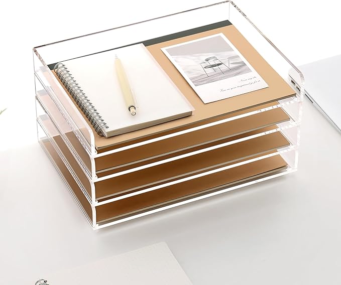 SANRUI 4 Tier Clear Desk Paper Letter Organizer Trays, A4 Stackable File - Image 9