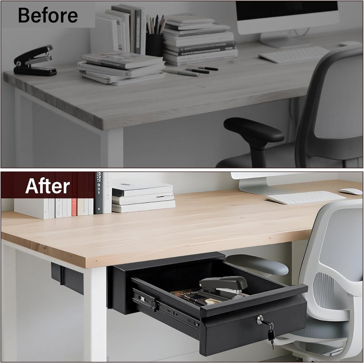 Under Desk Drawer 15.7" x 11.8" x 4.3" with Lock & Keys