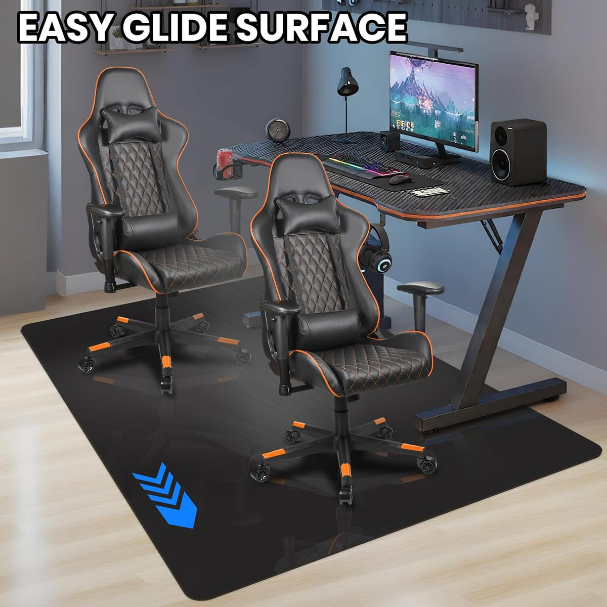 Black Office Chair Mat for Hardwood Floor, 48 x 96 in Desk Floor Protector