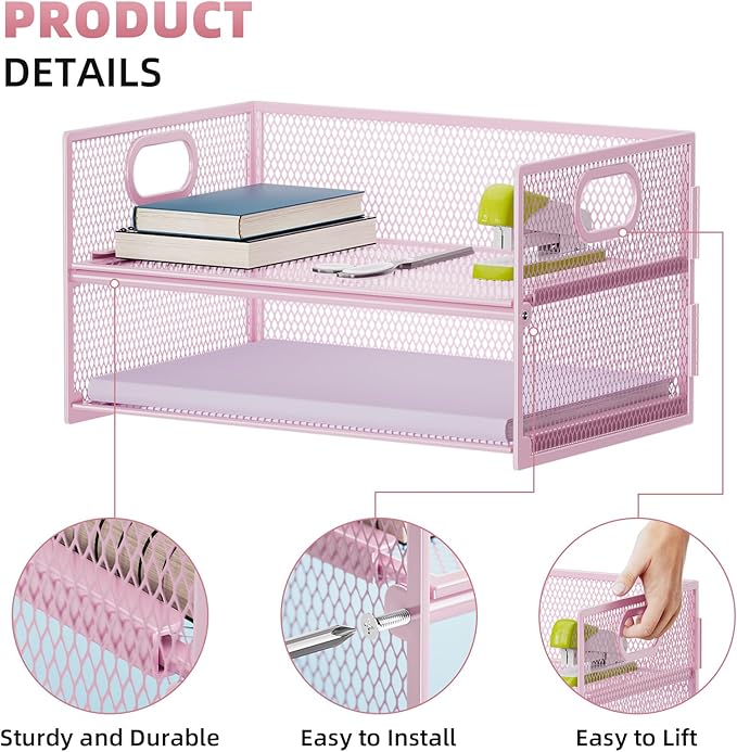 Marbrasse 2 Tier Paper Organizer Letter Tray, Mesh File Organizer - Image 2