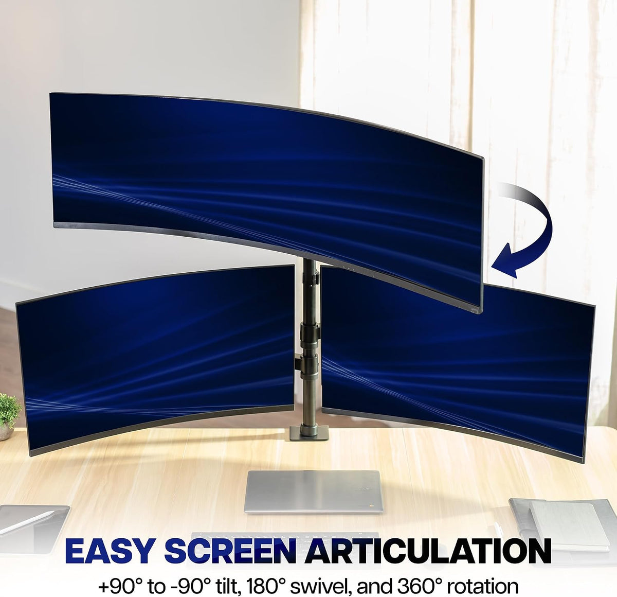 VIVO Triple Monitor Desk Mount, 32 to 49 inch Ultrawide Screens, One Fixed Sc...