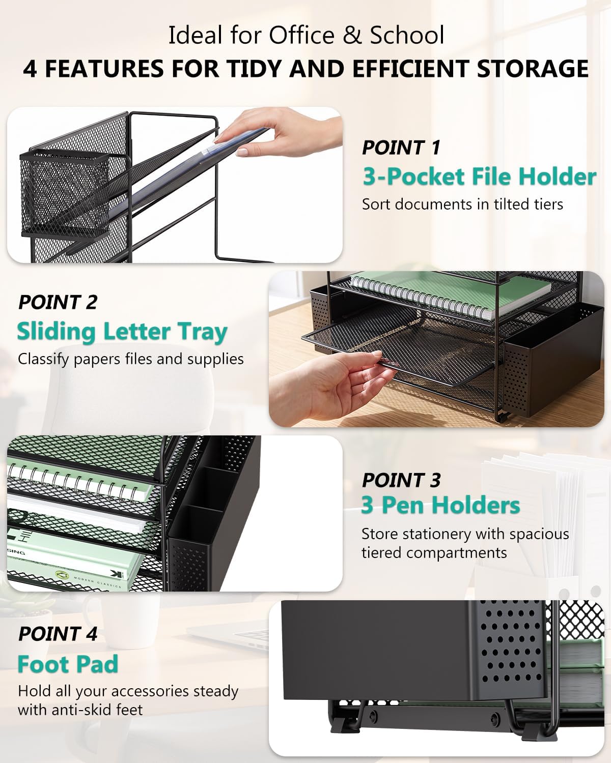 WALI Desk File Organizer, 7 Tier Desktop Paper Letter Tray Organizer with Dra...