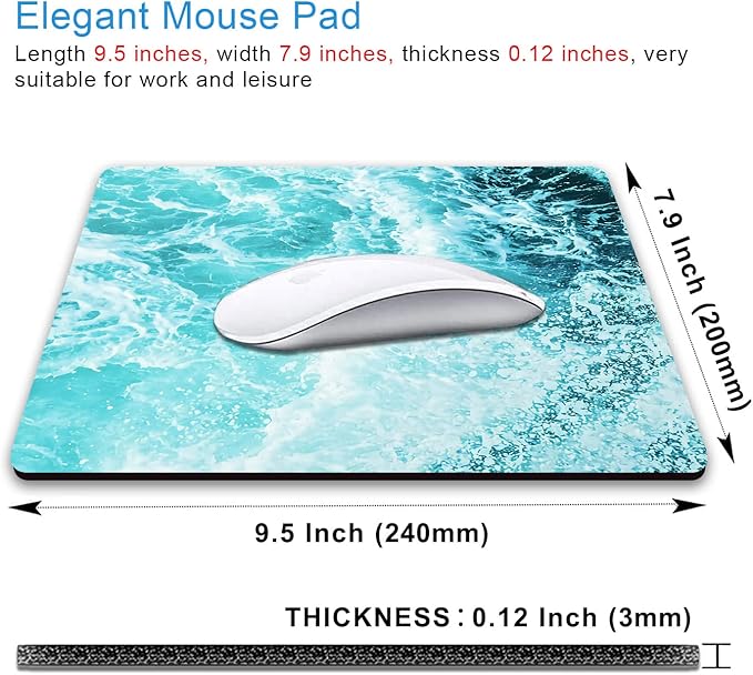 IMAYONDIA Blue Teal Green Sea Waves Mouse Pad, Square Ocean Mouse Pad - Image 2