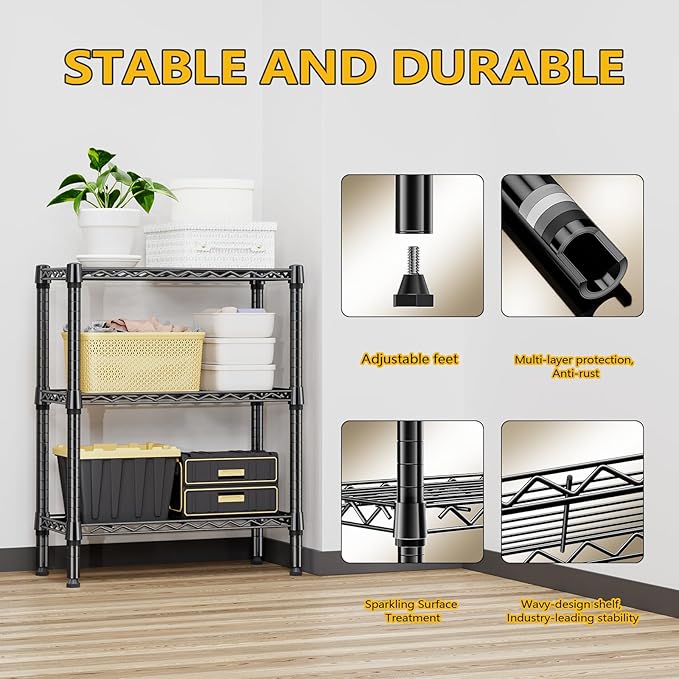 M MZG 750 lbs 3 Tier Shelf Metal Storage Shelves Wire Rack Closet Organizers - Image 7
